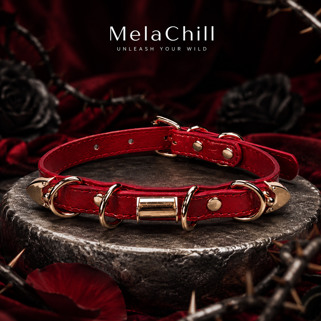 Red Iridescent Floral Metal Ring Punk Choker