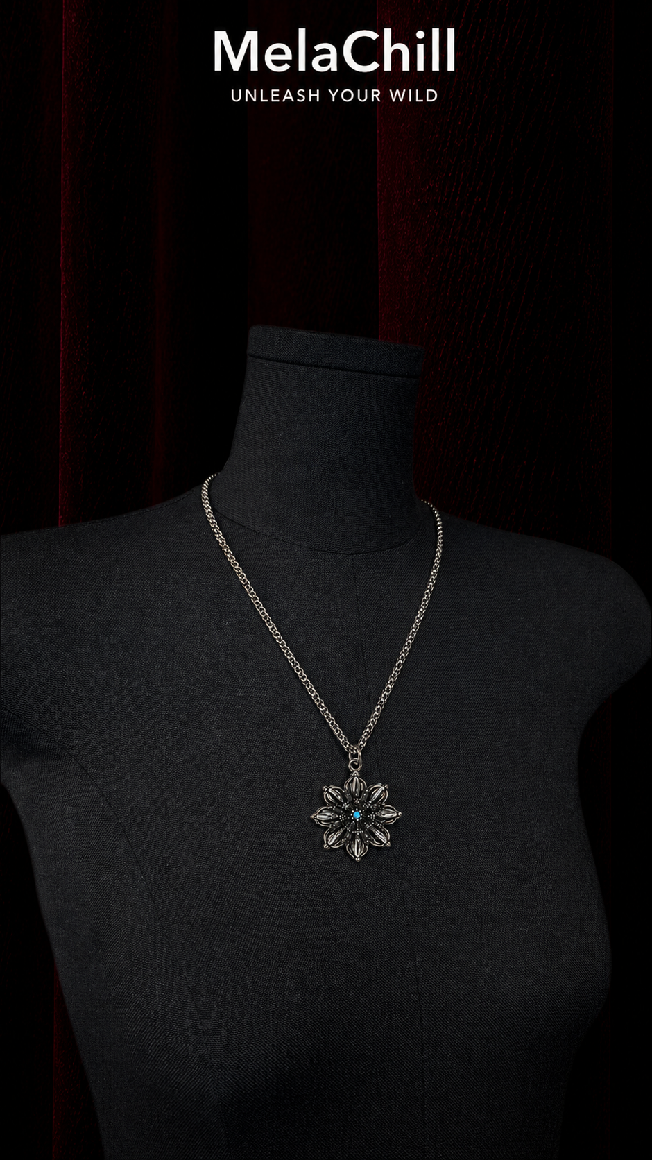 Gothic Dark Hollow Blue Crystal Pendant Collarbone Chain