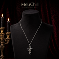 Dark Dual-Tone Thorned Vine Cross Metal Necklace