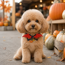 Crimson Bat-Wing Dog Collar with Halloween Pumpkin Charms