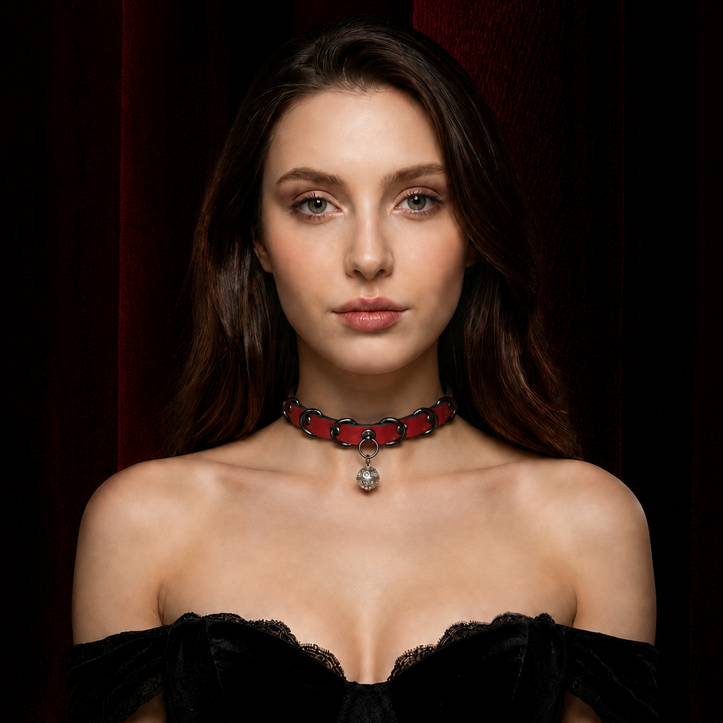 Rojo & Negro Bell Choker de cuero