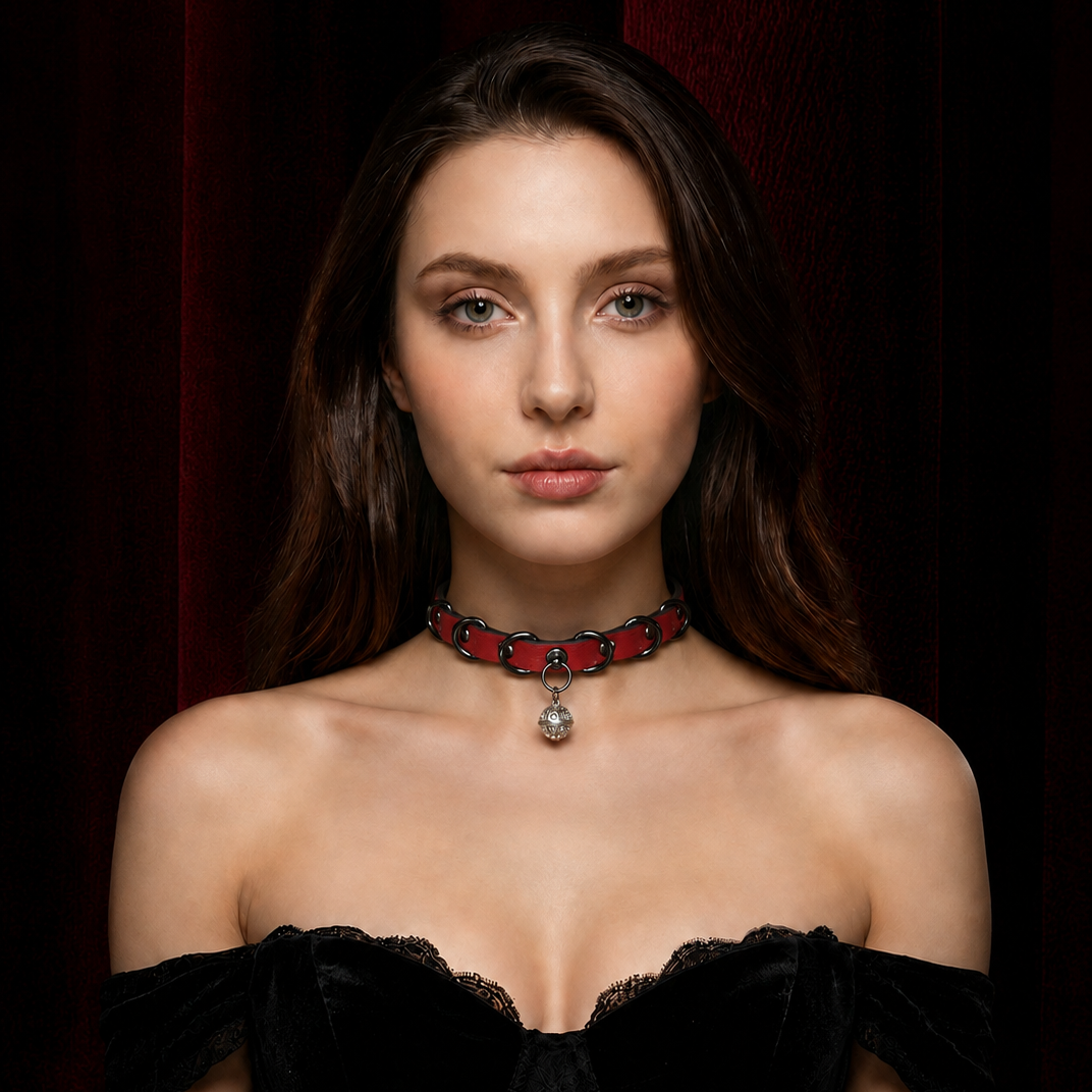 Red & Black Bell Leather Choker