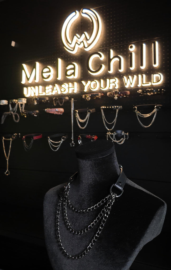 MelaChill Leather Choker Necklace | Minimalist Black Soft Leather Collar