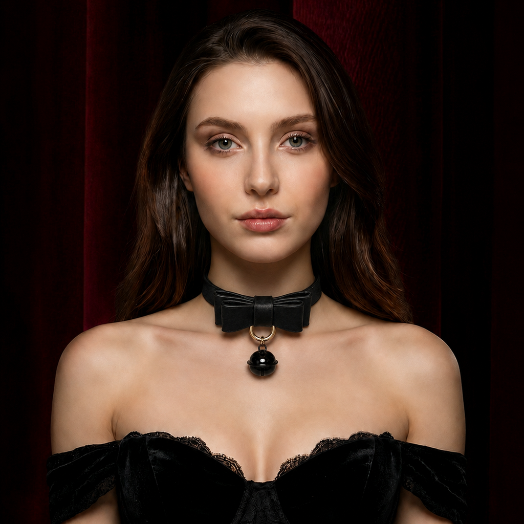 Leather Bow Bell Adjustable Choker