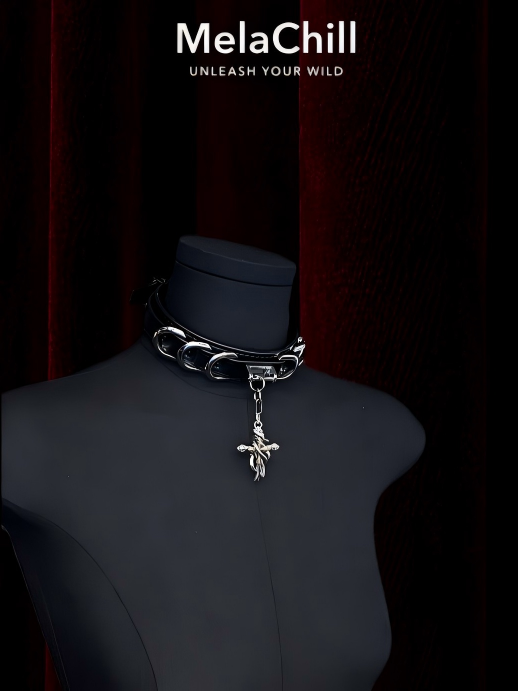 Blue Core Snowflake Pendant Black Leather Choker