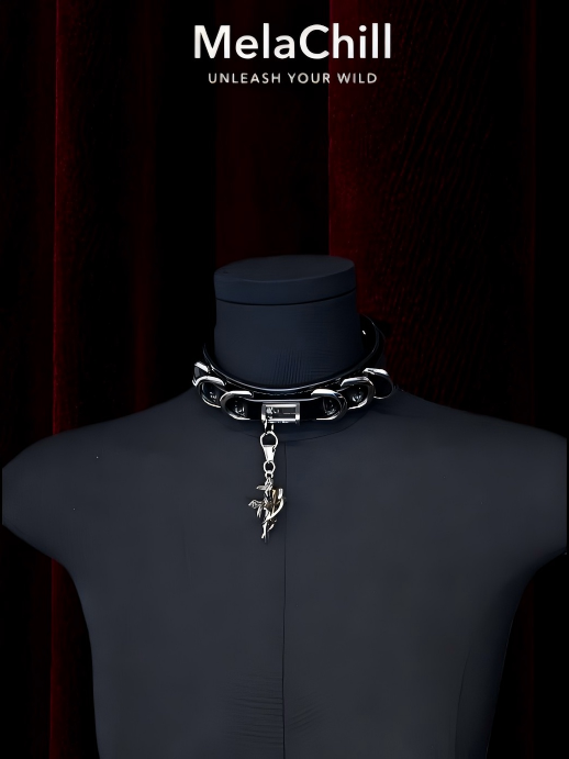 Blue Core Snowflake Pendant Black Leather Choker