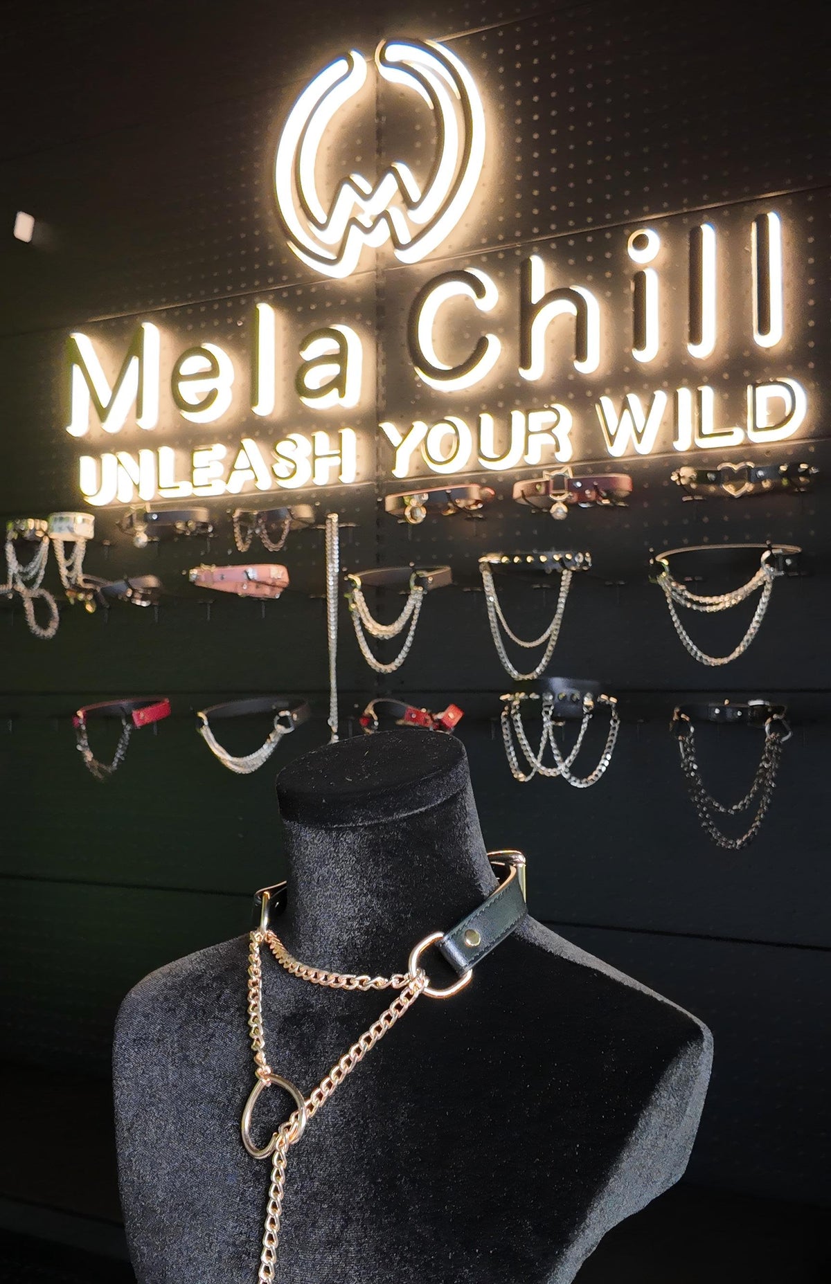 MelaChill Heart Choker Necklace | Black Leather Gold Hardware Collar
