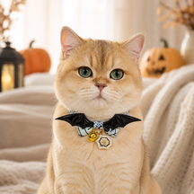 Haunted Web Cat Collar with Bat Wings, Bow and Pumpkin Bell