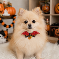 Crimson Bat-Wing Dog Collar with Halloween Pumpkin Charms