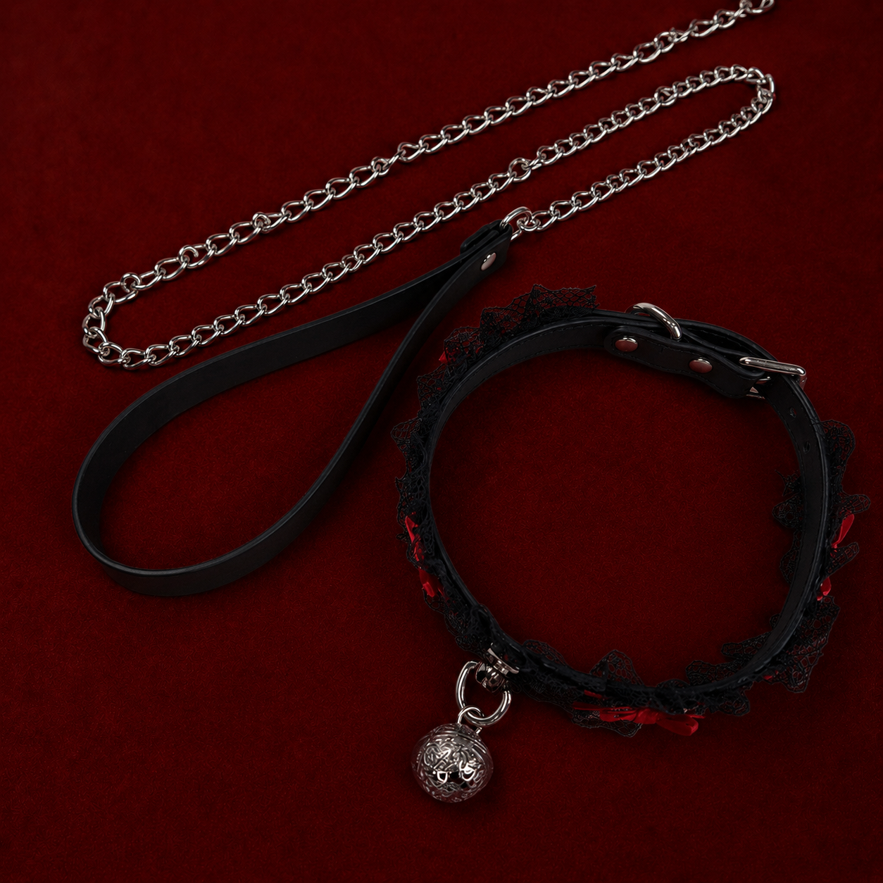 Leather Lace Bell Adjustable Choker