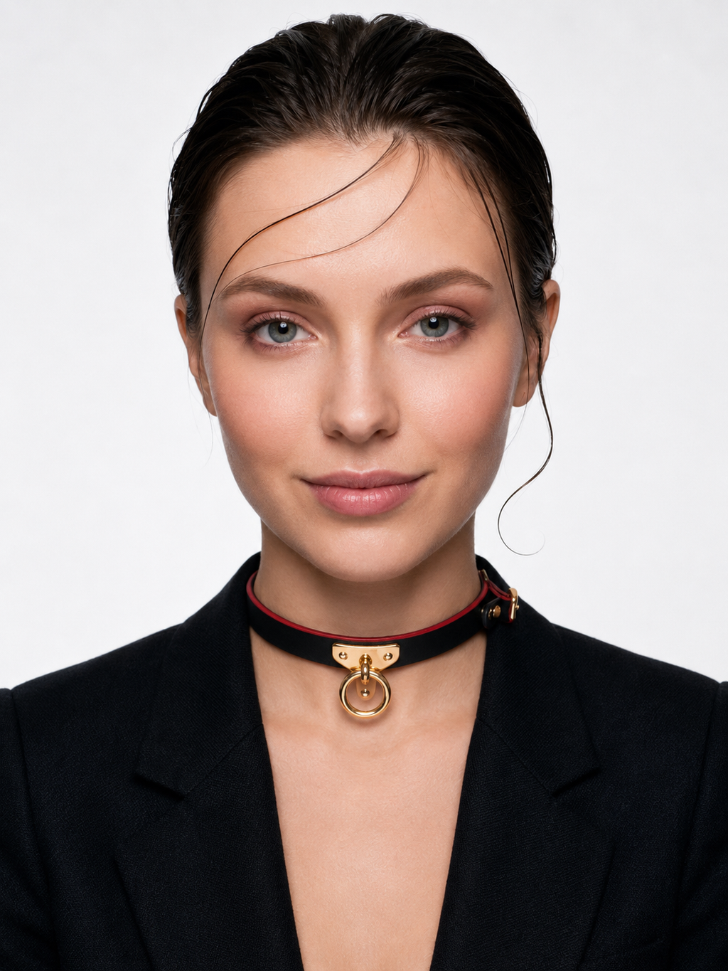 MelaChill Gothic Punk Choker Set | Leather Collar + Gold Chain Leash