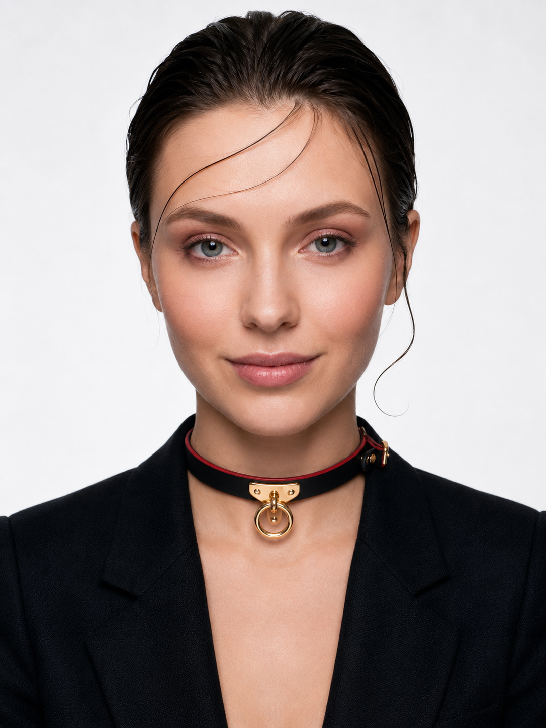 MelaChill Gothic Punk Choker Set | Leather Collar + Gold Chain Leash