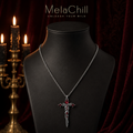 Thorned Red Diamond Holy Sword Cross Cuban Chain Necklace