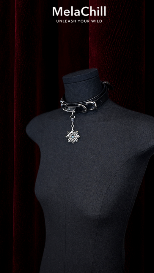 Blue Core Snowflake Pendant Black Leather Choker