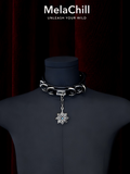 Blue Core Snowflake Pendant Black Leather Choker