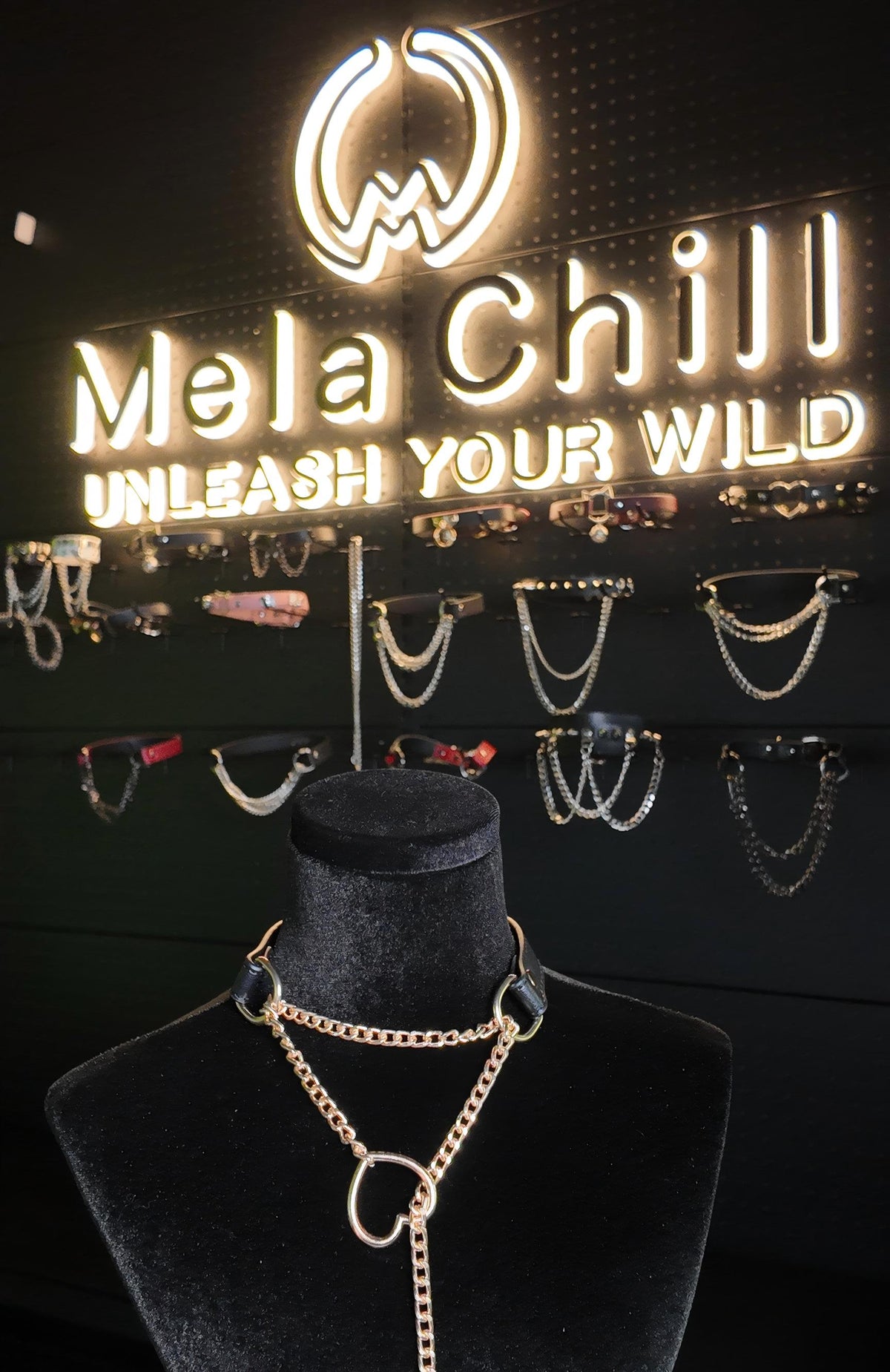 MelaChill Heart Choker Necklace | Black Leather Gold Hardware Collar