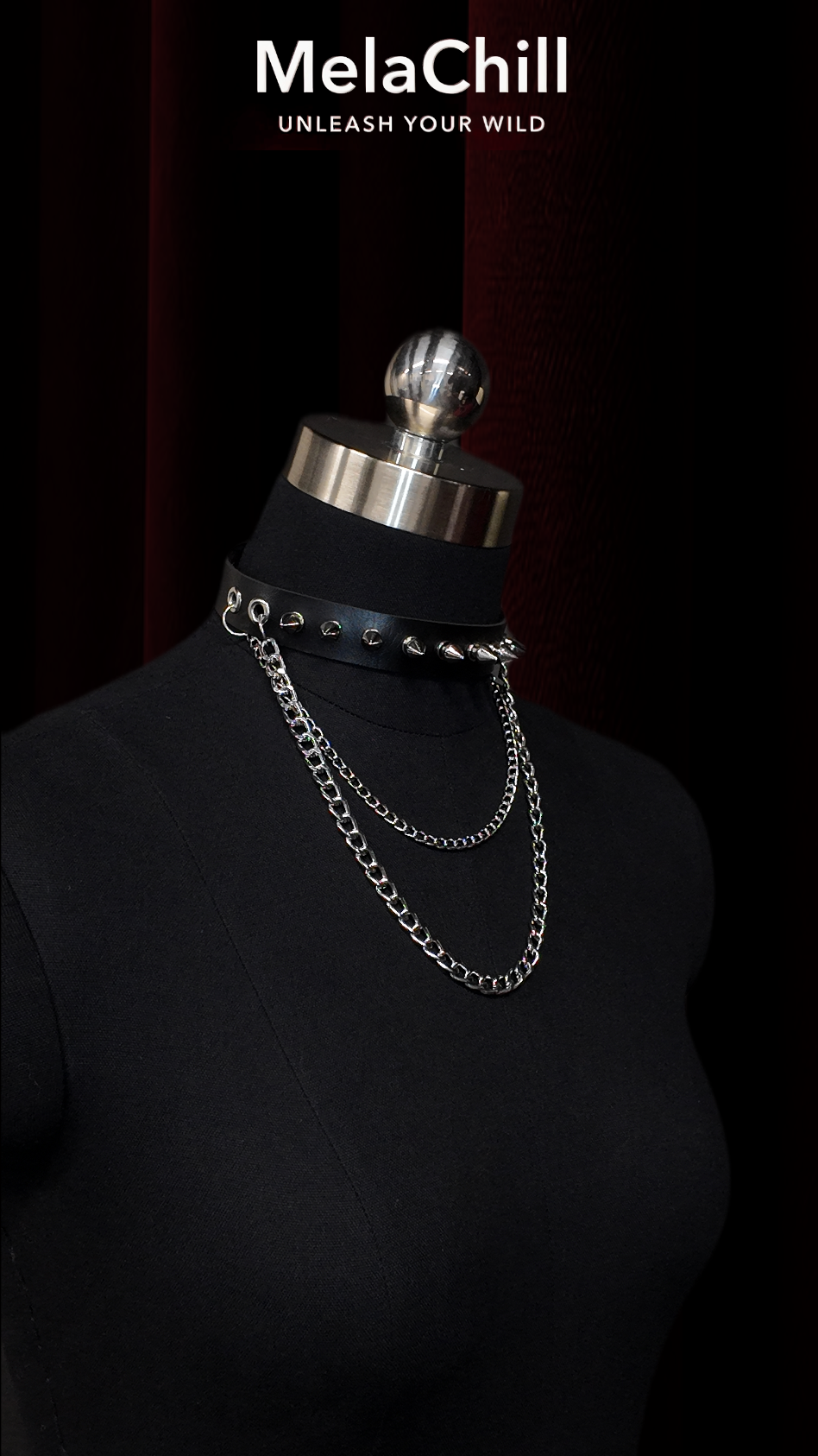 Black Spike Double Chain Choker — MelaChill
