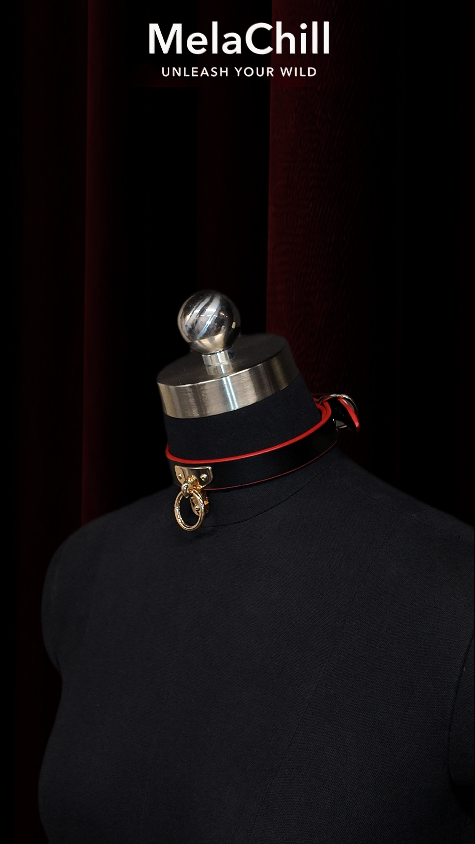 MelaChill Gothic Punk Choker Set | Leather Collar + Gold Chain Leash