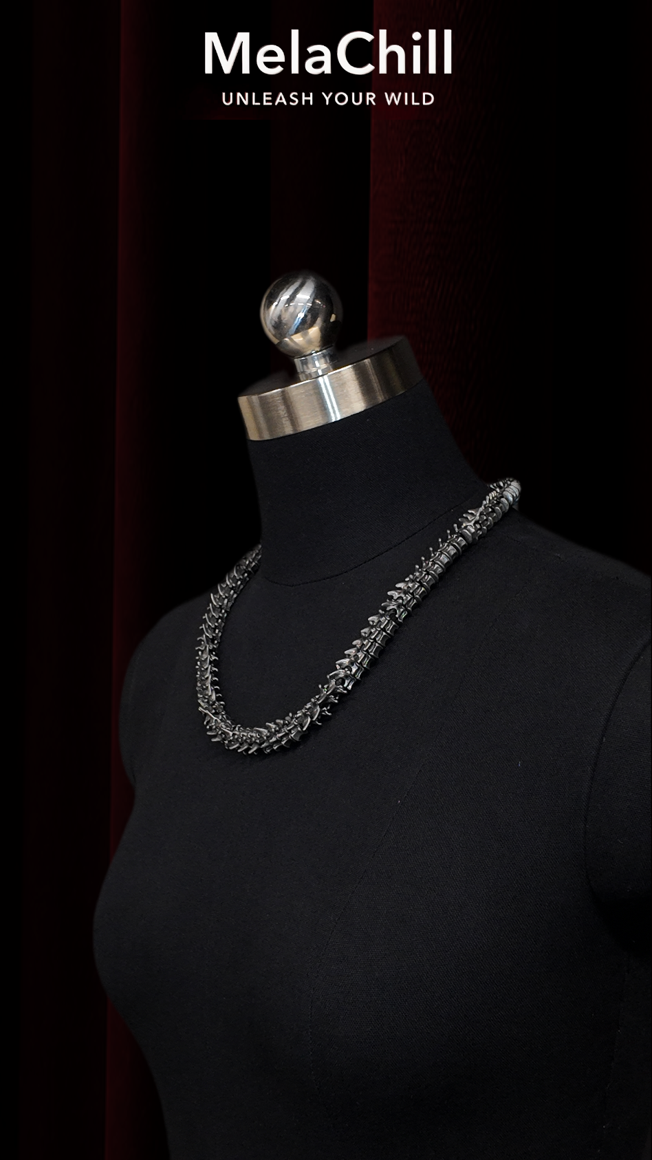 Black Gothic Bone Spine Choker Necklace | Vintage Gunmetal Fishbone Skeleton Collar