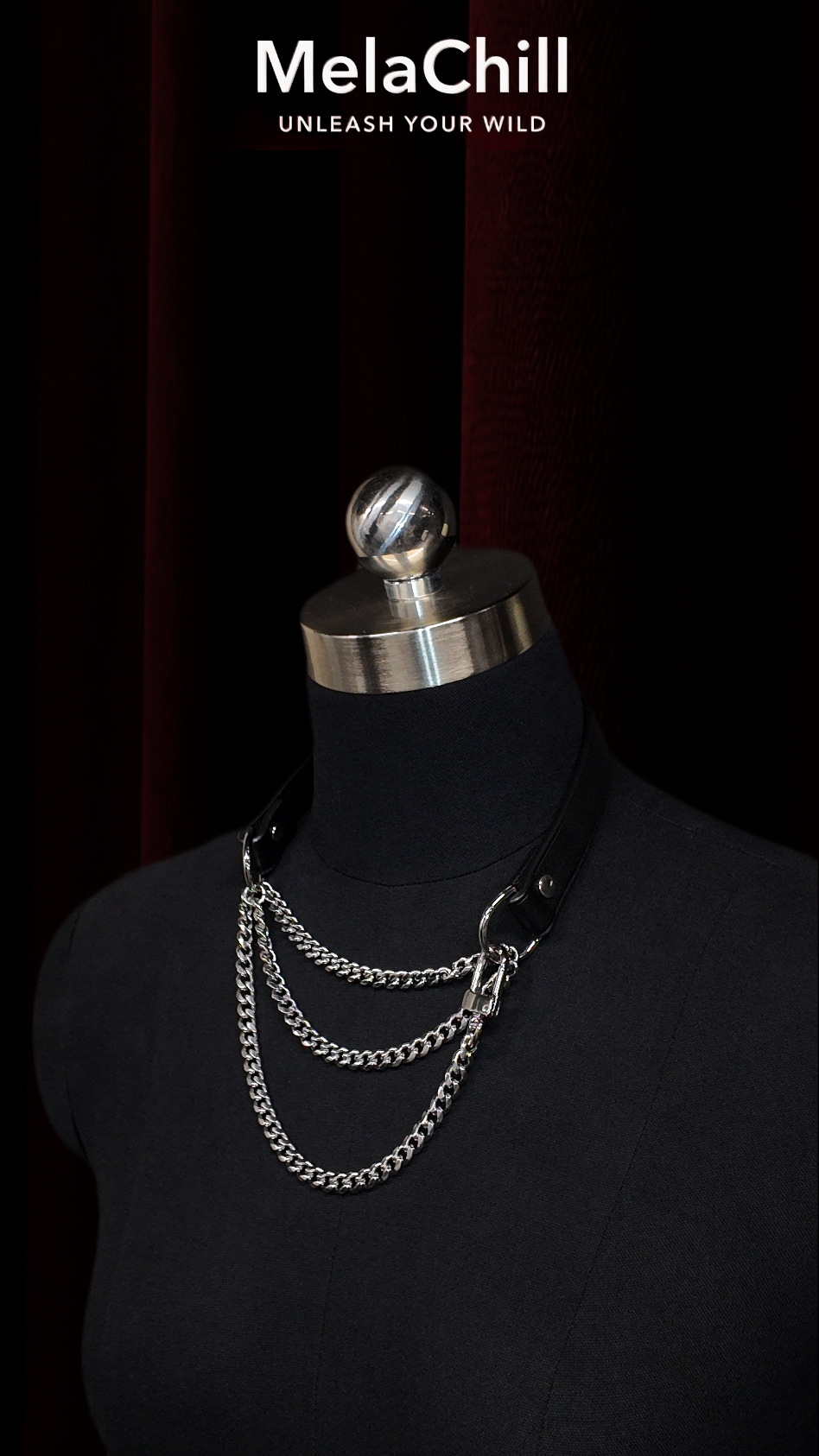 Silver Triple Chain Lariat Choker Necklace | Industrial Multi-Layer Chain Collar