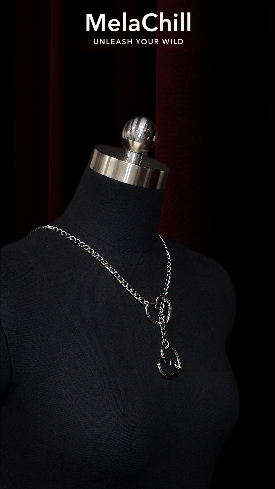 Silver Double Chain Broken Heart Lariat Choker Necklace | Dual Heart Connector Pendant Collar