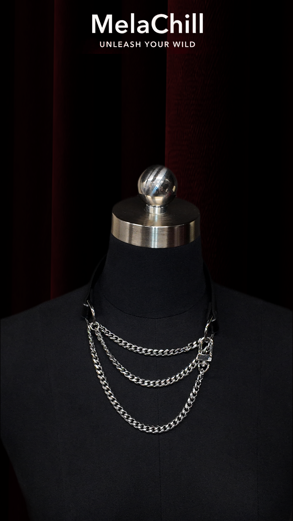 Silver Triple Chain Lariat Choker Necklace | Industrial Multi-Layer Chain Collar