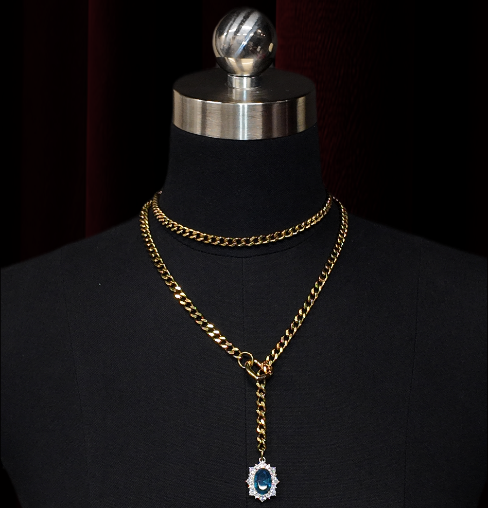 Blue Gem Heart Lariat Choker