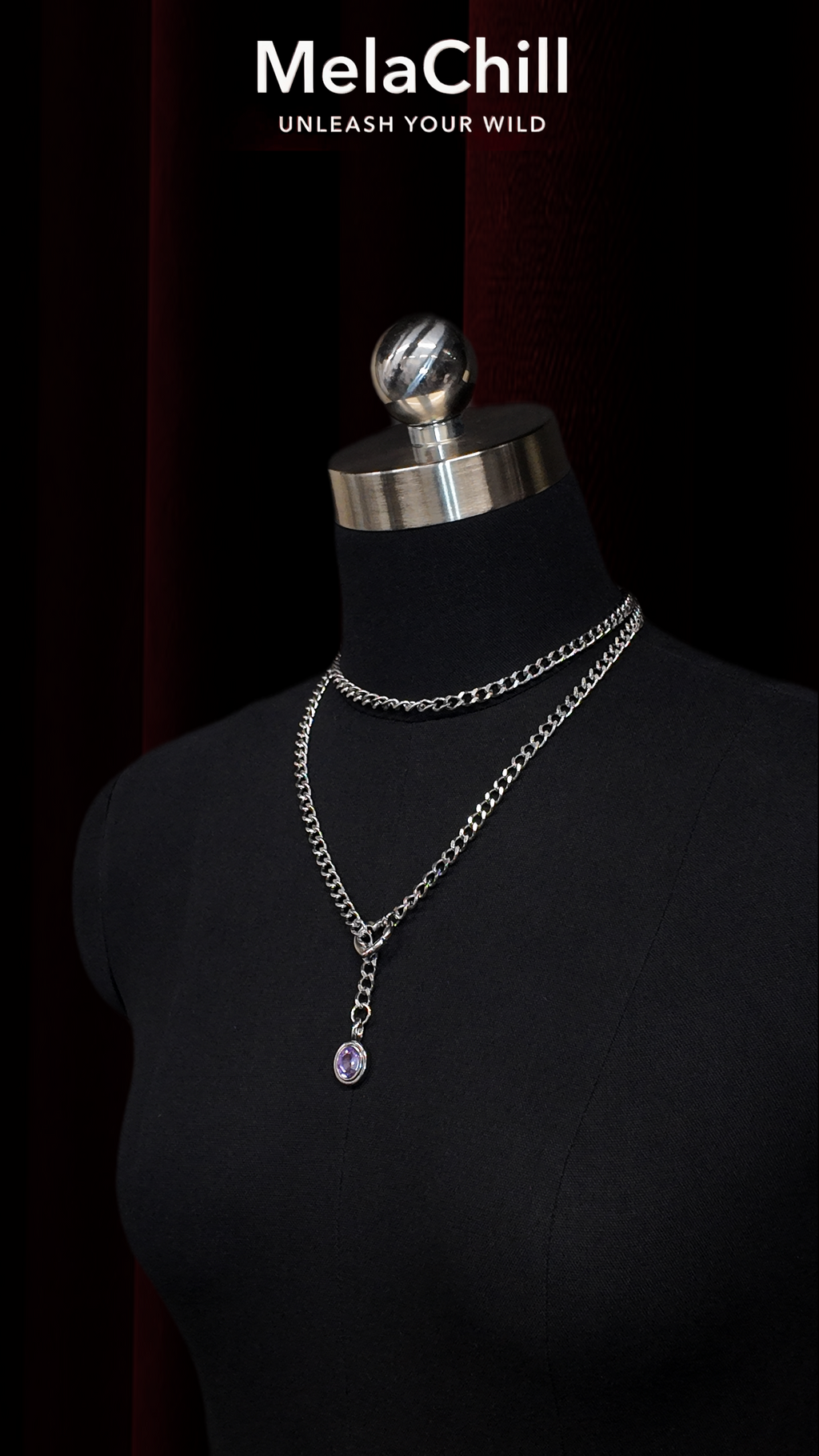 Purple Gem Heart Lariat Choker