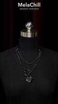Black Double Chain Heart Ring Choker Necklace | Industrial Heart Pendant Collar