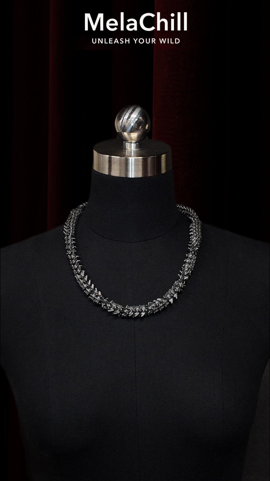 Black Gothic Bone Spine Choker Necklace | Vintage Gunmetal Fishbone Skeleton Collar