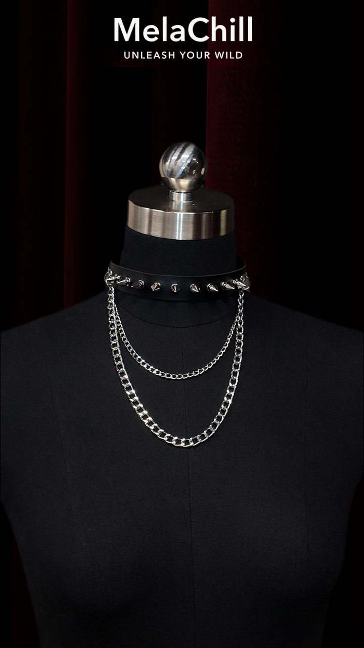 Black Spike Double Chain Choker — MelaChill