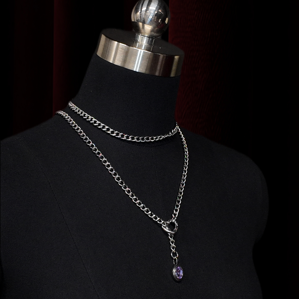 Purple Gem Heart Lariat Choker