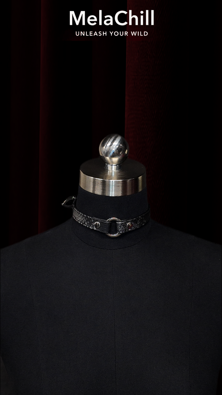 Black Studded Ring Choker Necklace | Minimal Industrial Silver Hardware Collar