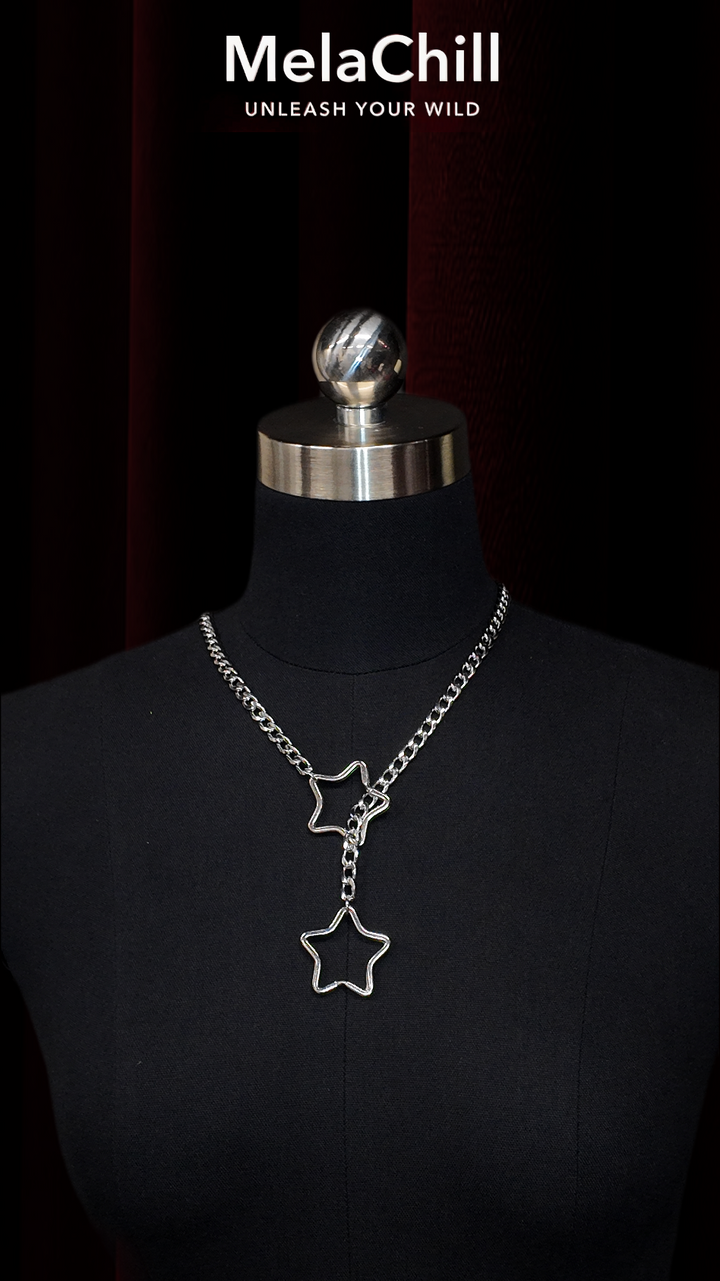 MelaChill Gothic Punk Pentagram Necklace | Minimalist Silver Star Choker