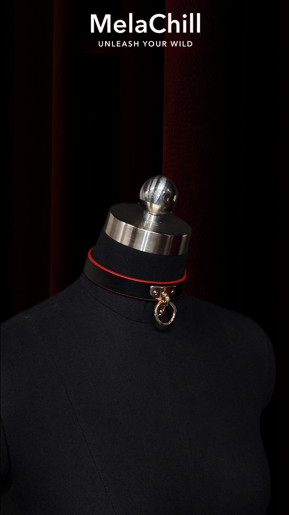 MelaChill Gothic Punk Choker Set | Leather Collar + Gold Chain Leash