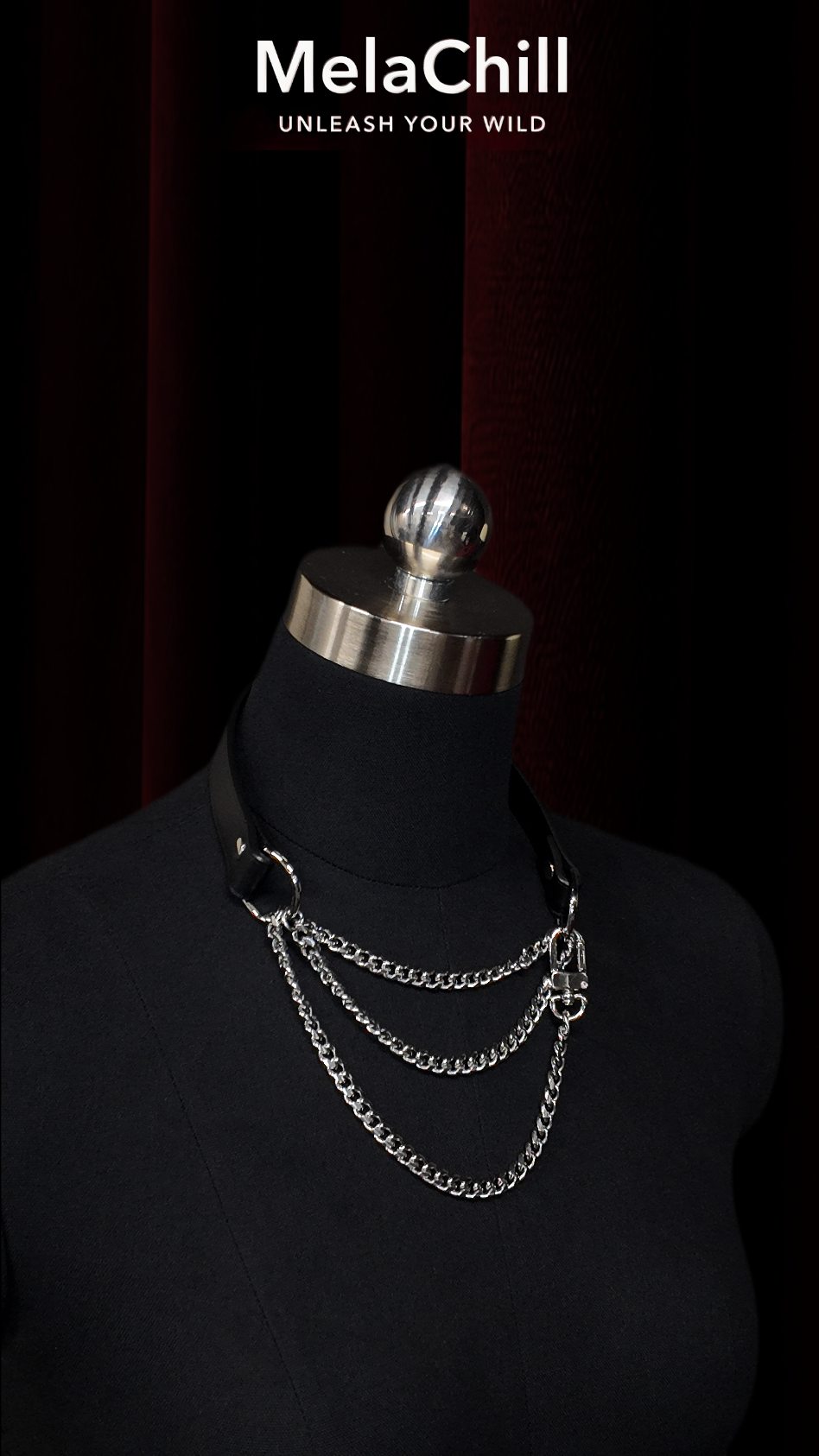 Silver Triple Chain Lariat Choker Necklace | Industrial Multi-Layer Chain Collar