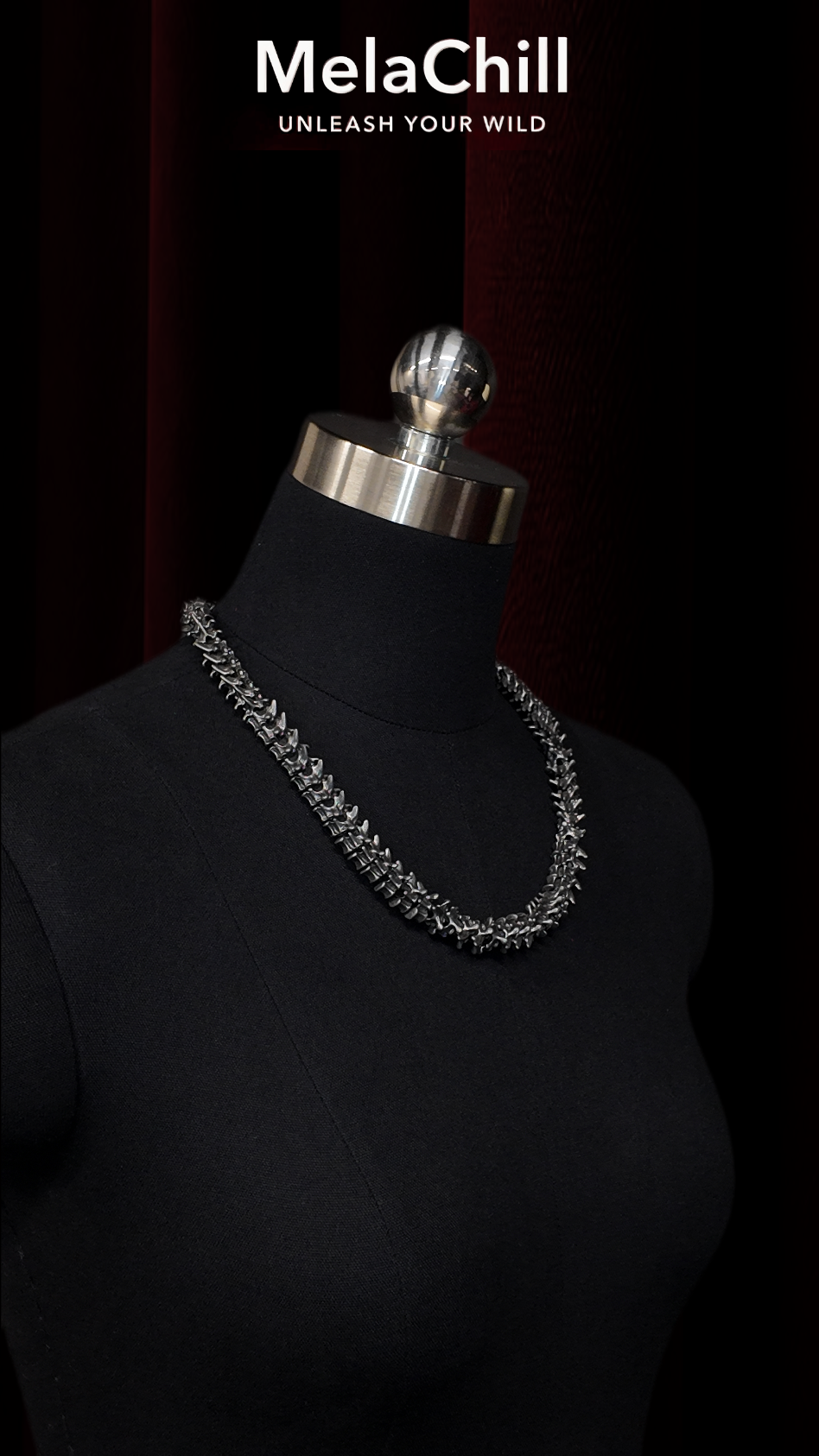 Black Gothic Bone Spine Choker Necklace | Vintage Gunmetal Fishbone Skeleton Collar