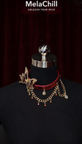 MelaChill Red Night Butterfly Choker Necklace | Rhinestone Leather Collar