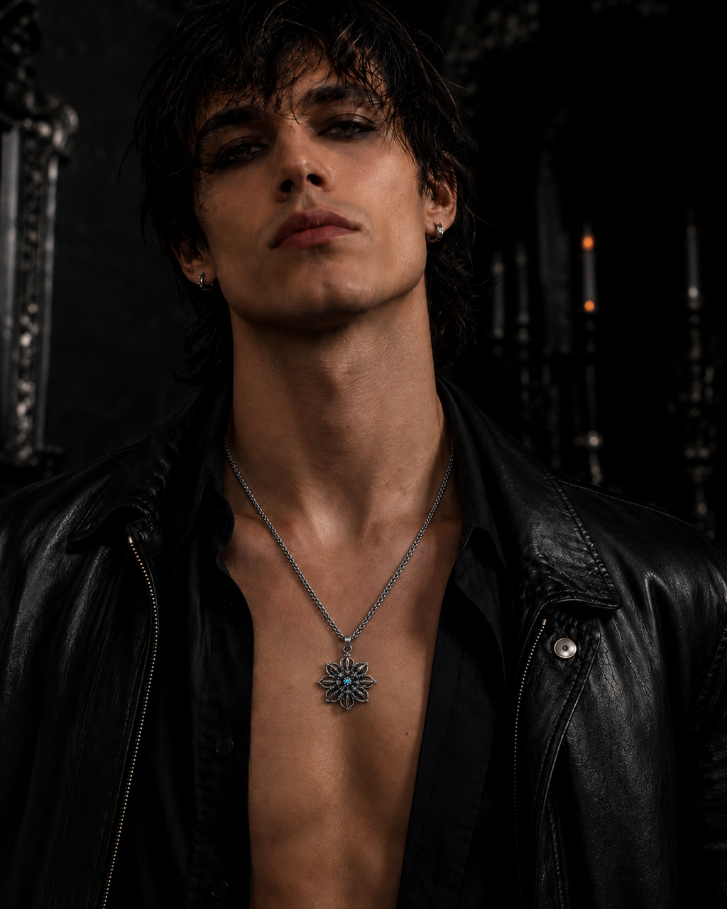 Gothic Dark Hollow Blue Crystal Pendant Collarbone Chain