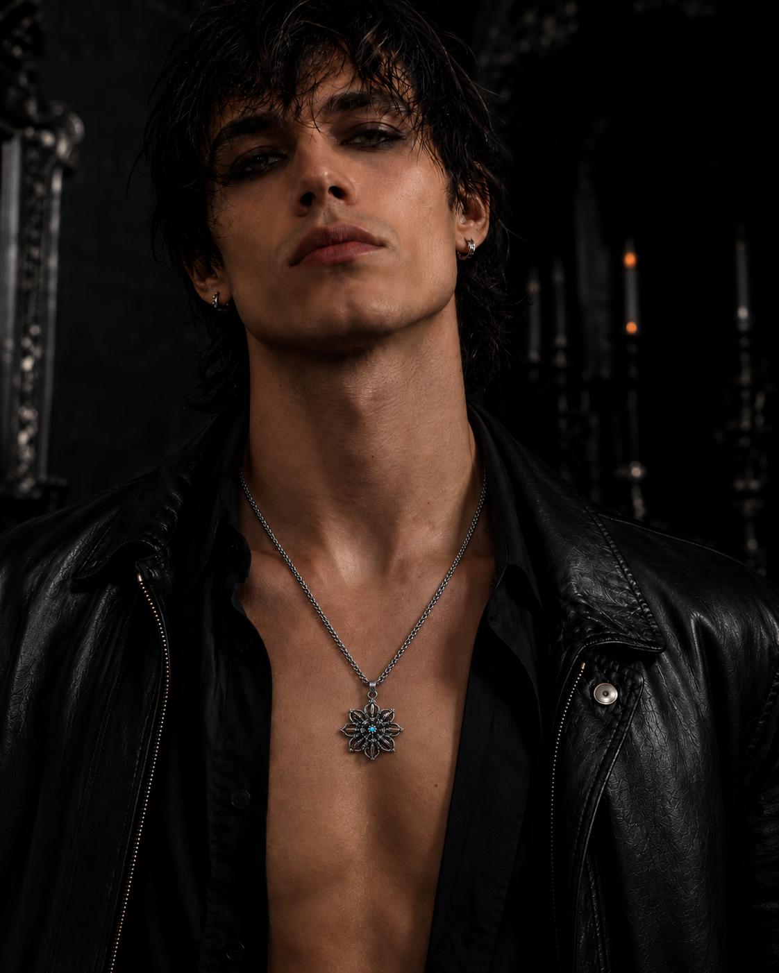 Gothic Dark Hollow Blue Crystal Pendant Collarbone Chain