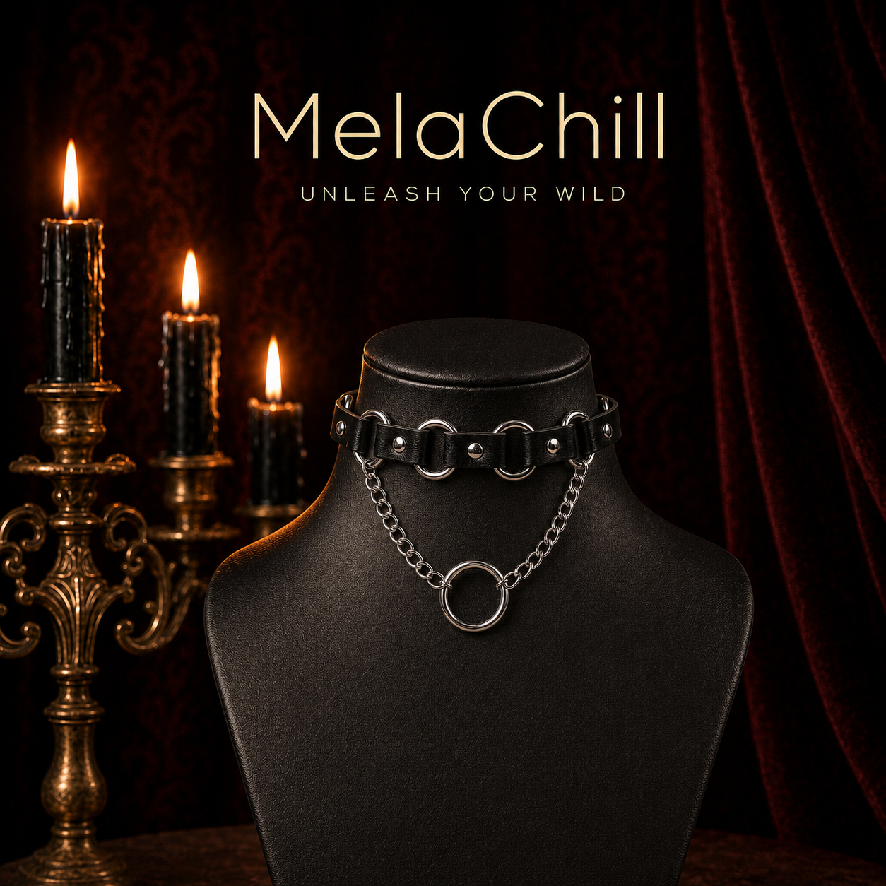 Dark Techwear Leather O-Ring Choker & Leash Set