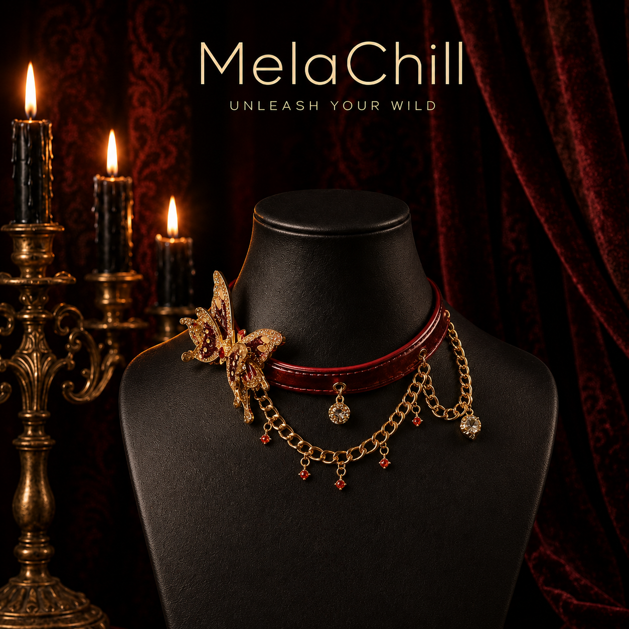 Red Night Butterfly Choker | Gothic Pendant Necklace