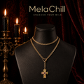 Vintage Gemstone Double-Layer Cross Layering Necklace — Gothic Metal Chain