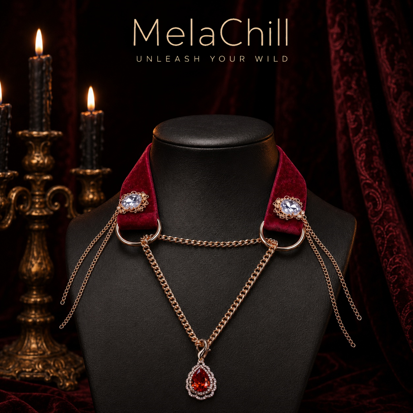 Red Velvet Teardrop Choker | Gothic Pendant Necklace