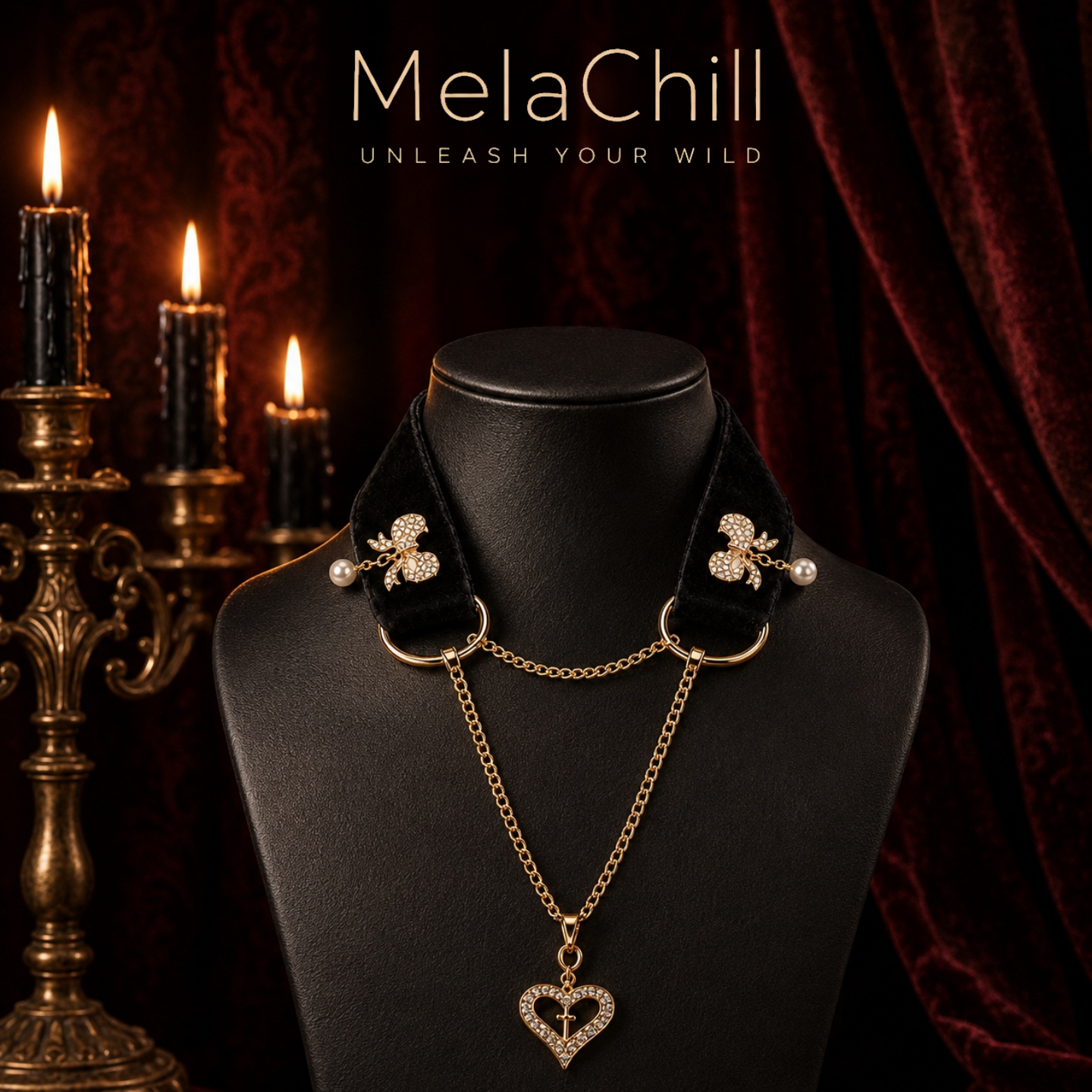 Black Velvet Choker | Adjustable Chain Pendant Necklace
