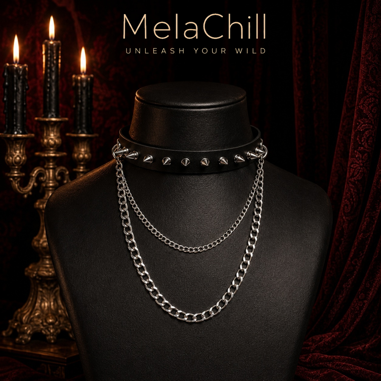 Black Spike Choker | Double Chain Gothic Collar