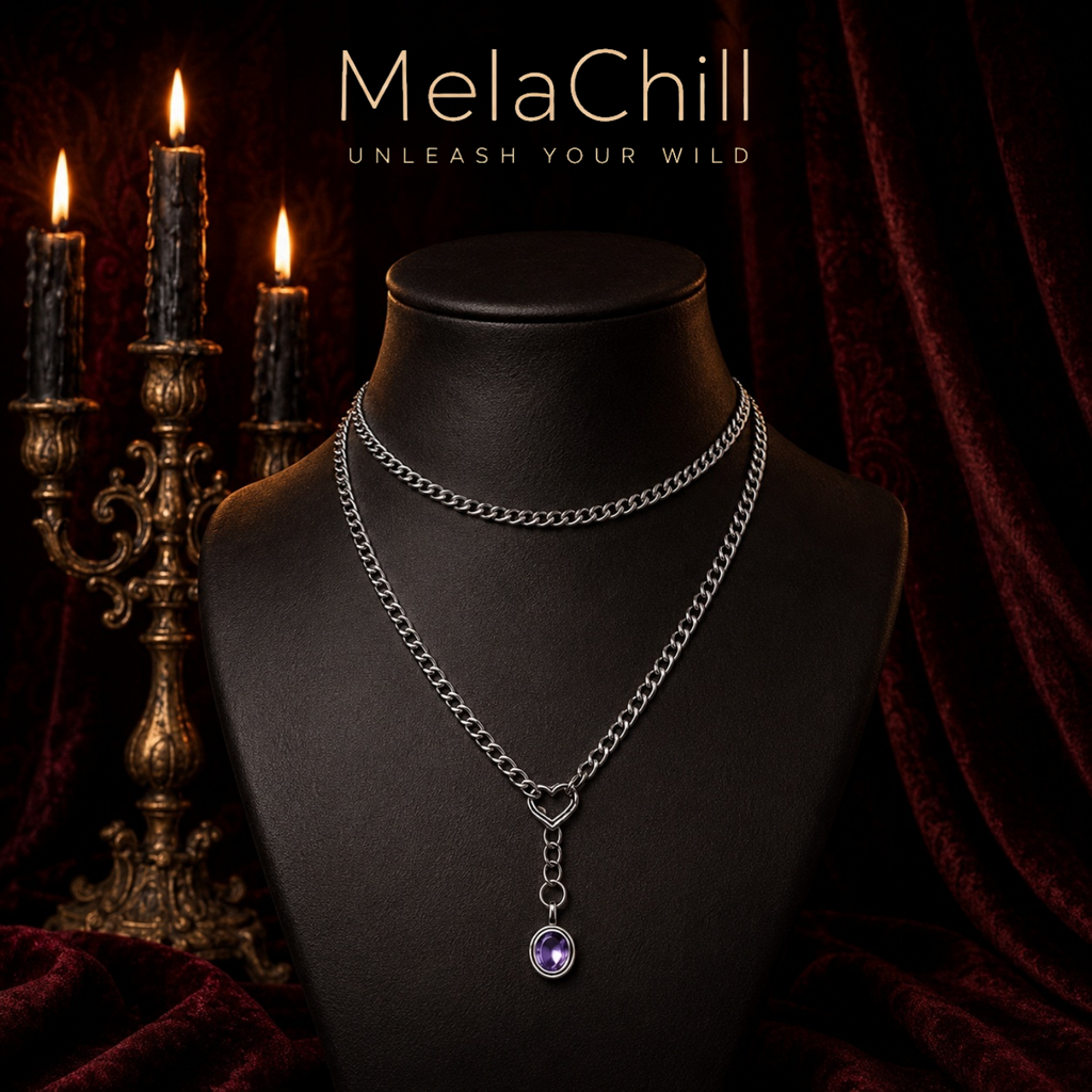 Purple Gem Herz Lariat Choker | Layered Pendant Kette