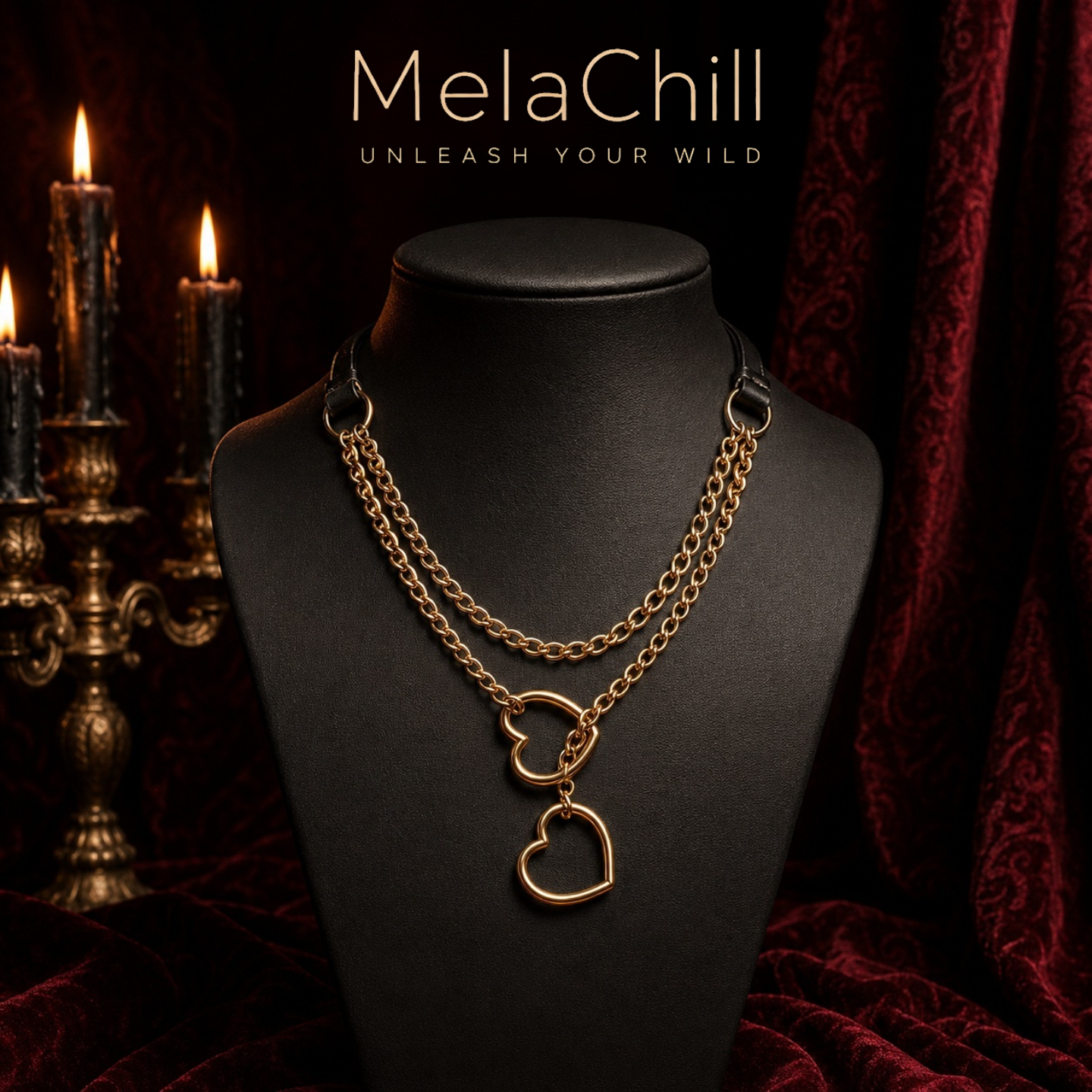 Gold Heart Leather Choker | Adjustable Gothic Collar