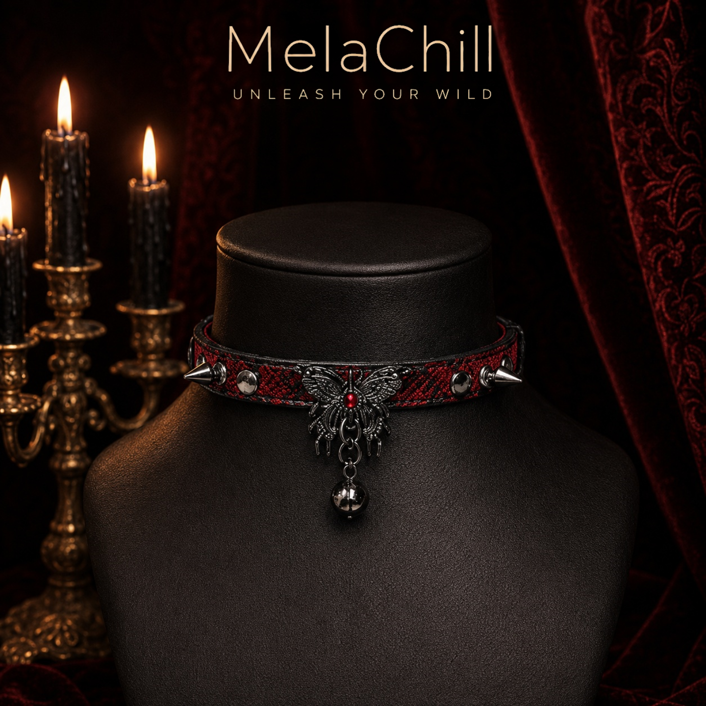 Spike Butterfly Bell Choker | Gothic Chain Collar Necklace