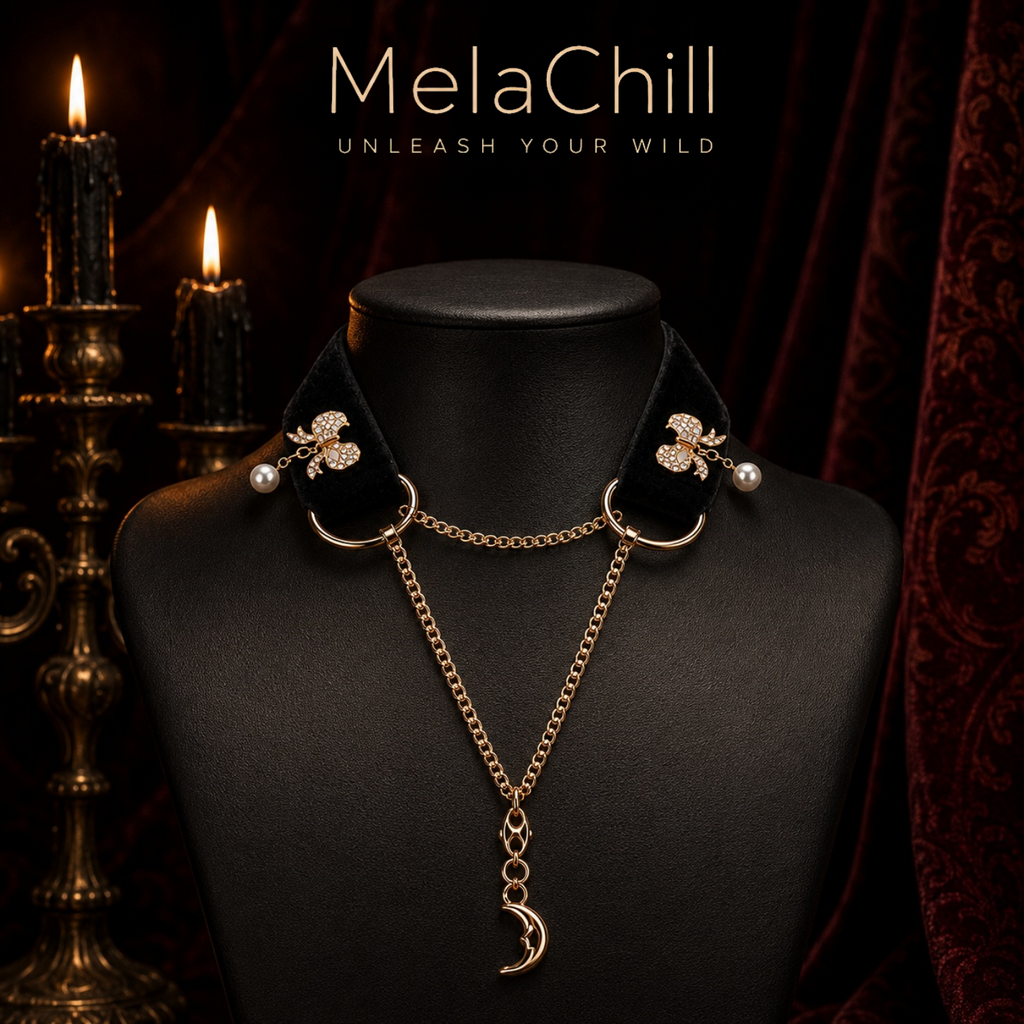 Schwarzer Velvet Choker | Layered Pendant Collar Kette